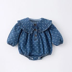 春の新生児ロンパース キッズ 女の子 長袖 デニム服 乳児 コットン服 - Product Image 1