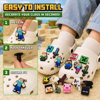 Prêt à expédier – Breloques Croc en PVC souple de qualité supérieure, thème jeu pixel 8 bits (personnage, épée, bloc TNT, monstre), pour décoration de chaussures