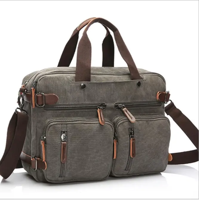 Men Bags Backpack Canvas Backpack For Men Travel Rucksack Leather Trimming Laptop Bag