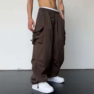 Pantalon de survêtement cargo en nylon de grande taille et à ourlet réglable pour hommes en gros