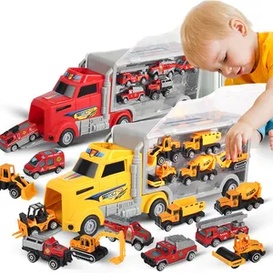 热卖回力式集装箱卡车拖车压铸赛车储物惯性车儿童玩具