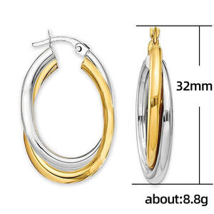 Pendientes de aro E440 de dos tonos en plata 925, diseño moderno, para uso diario de mujer - Product Image 4