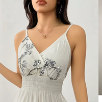 Robe trapèze en coton, douce, brodée de fleurs, avec bretelles spaghetti ajustables tie-dye, légère et lavable