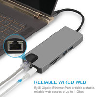 USB3.0 USB C Hub 9 en 1 Station de charge adaptateur PD type c avec prise audio HDTV4k RJ45