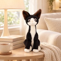 Peluche chat noir et blanc, jouet en peluche doux, poupée chaton pour cadeau ou décoration