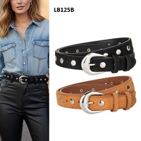 Ceinture en cuir cloutée LB125 avec boucles et rivets, style rock et punk, pour jeans, avec œillets noirs, pour femmes tendance