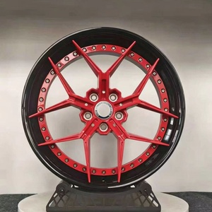 Juego de 2 Ruedas Forjadas Rojas con Borde Negro de 17/18/19/20/21/22/23/24 Pulgadas, 5 Orificios, Diseño de Estrella, Remaches, Cóncavas Profundas, Personalizadas - Product Image 3