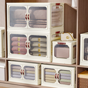 ふたと車輪付きの積み重ね可能な収納ビン折りたたみ式収納ボックスオフィスコンテナドア付きプラスチックキャビネット - Product Image 4