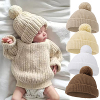 Mignon Pom Ball Tricoté Inde Chapeaux pour Bébé 0-12M Garçons Filles Solide Plié Crochet Ins Automne Hiver Chaud Bonnets Nouveau-Né Casquettes