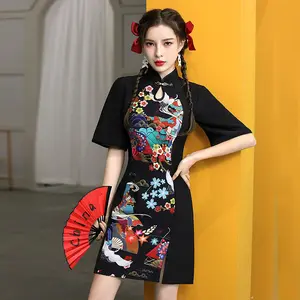 Jeunes filles amélioré rouge chinois vêtements pour femmes femme mariage anniversaire Style chinois petite robe printemps été robe de soirée