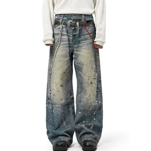 Custom <b>Chain</b> Printed <b>Jeans</b> Straight Hip Hop Eco-friendly High Quality 100% Cotton Vintage Digital Printing Men's Baggy <b>Jeans</b> - Product Image 3