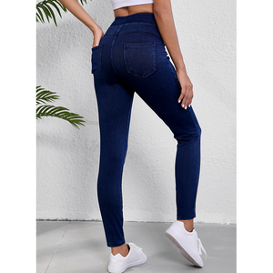 Dear-Lover Vente en gros Couleur unie <span class=keywords><strong>Taille</strong></span> <span class=keywords><strong>haute</strong></span> extensible Slim Fit Jeggings pour femme - Product Image 2