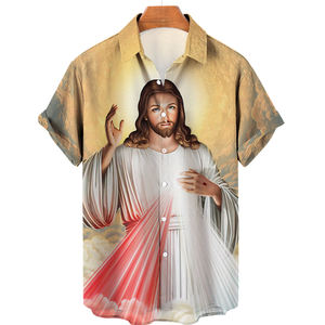 Dieu Jésus chemises pour hommes Crucifié Religion Sublimation impression Harajuku décontracté à manches courtes hommes vêtements personnalisés hommes chemises - Product Image 2