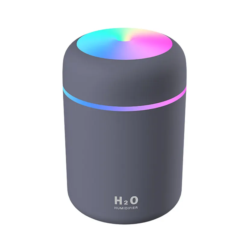 Humidificador de botella portátil de alta eficacia, luz colorida fría RGB, 300ml, Humidificador ultrasónico para el hogar y el coche