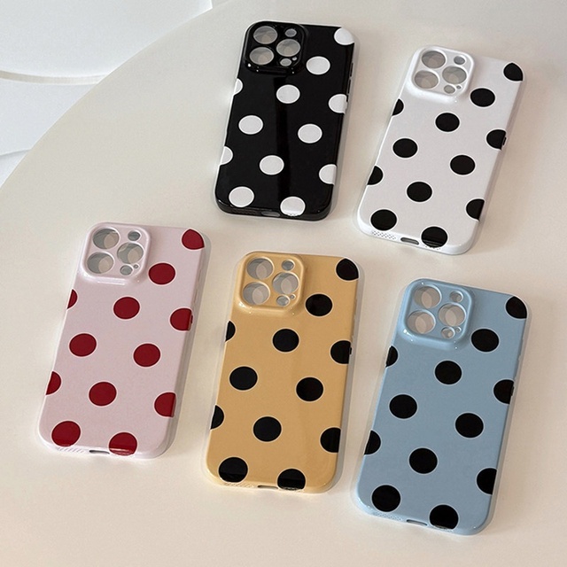 Black Polka Dots Cartoon Shockproof Heat Transfer Printed Mobile Phone Case for 17 Pro Max 16/15/14/Film