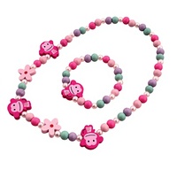 Ensemble de bijoux DIY faits à la main pour enfants, motif singe à grandes oreilles et perles en bois fleuries, bracelet et collier animaux de dessin animé, couleur Yiwu