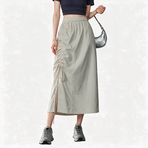 Women's <b>Elastic</b> <b>Waist</b> Solid Color Drawstring Mid-Calf <b>Skirt</b> Minimalist Style cotton Fabric - Product Image 6