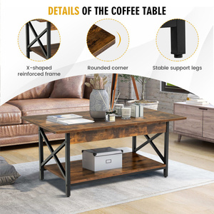 DB 2-Tier Minimalist Industrial Rectangular Coffee <b>Table</b> <b>with</b> Storage <b>Shelf</b> for Home Office Dining School Made of Marble - Product Image 2