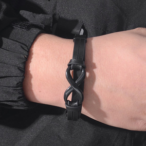 Pulsera de Cuero de Doble Capa con Símbolo de Infinito en Forma de 8, Acero Inoxidable, Joyería Unisex, Regalo, 7.5, 8.5, 9 Pulgadas - Product Image 2