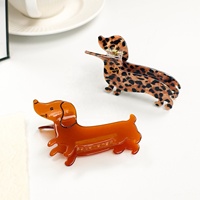 Aksesoris Rambut Jepit Desain Dachshund Motif Leopard Warna Karamel Manis Terbaru, Logo Custom, Untuk Wanita, Cocok untuk Gaya Rambut Updo di Bagian Belakang Kepala