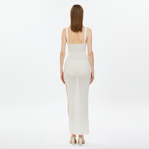 <span class=keywords><strong>Robe</strong></span> maxi de plage sexy personnalisée à col en V, à bretelles, ajourée, en tricot, avec fente, blanche, à fleurs, pour fête de plage, été 2024, vêtements de plage pour femmes, <span class=keywords><strong>cache</strong></span>-maillot - Product Image 6
