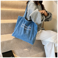 Tas Tote Kanvas Denim Bordir Grosir, Tas Selempang Warna Solid Tahan Lama, Tas Belanja Kapasitas Besar dengan Logo Kustom