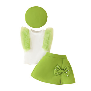 Vendita calda estate nuova ragazza senza maniche maglia Pit Strip Top + fiocco mezza gonna + berretto tre pezzi Set - Product Image 5
