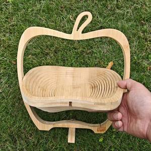 Panier à fruits pliable en bambou de style moderne et abordable pour le rangement sur le bureau à la maison, support multifonctionnel en forme de pomme pour fruits, idéal comme cadeau - Product Image 6
