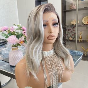 Pelucas Sintéticas al por Mayor con Frente de Encaje Suizo HD, Gorra Transparente y Transpirable, Aspecto Natural, Rubio Ceniza, Pelucas de Fibra con Encaje 13x4 - Product Image 3