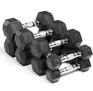 Factory Custom Non-Slip Hex Rubber Coated Dumbbells Rubber Hex Dumbbells in Lbs Kgs for Weight Training and Fitness