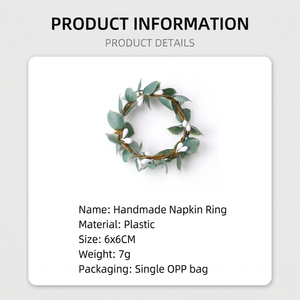 Anillo para Servilletas Hecho a Mano con Hojas Tejidas, Porta Servilletas con Hojas Verdes Artificiales, Decoración de Mesa para Bodas y Hoteles, Hebilla para Servilletas - Product Image 6