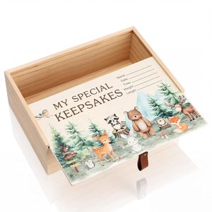 Boîte à souvenirs en bois pour bébé avec animaux <span class=keywords><strong>de</strong></span> la jungle, boîte à souvenirs pour garçons ou filles, boîte à souvenirs pour parents nouveau-nés pour souvenir - Product Image 1