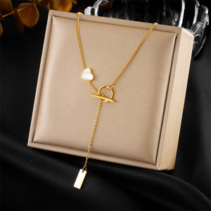 Fashionable Heart Shape Stainless Steel Necklace Gold Plated Pendant OT Buckle Chain Jewelry Gift For Women - Product Image 1
