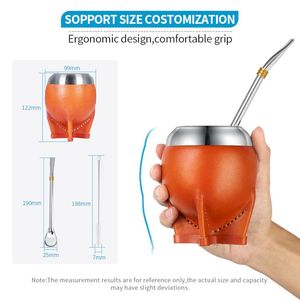 Customized 200ml Leather Mate Gourd Cup Wooden Liner Bombilla Straw Classic <strong>Argentina</strong> <strong>Yerba</strong> Mate Set Coffee Milk Travel Camping - Product Image 4
