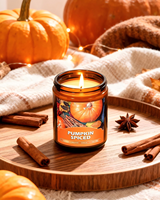Lilin Aromaterapi Beraroma Rempah-rempah Label Pribadi OEM 7oz 198g dalam Stoples Amber Dekorasi Musim Gugur yang Nyaman Logo Kustom Pesanan Grosir
