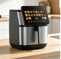 Nouvelle friteuse à air sans huile de 8,5 L de grande capacité, en acier inoxydable, 2100 W, double chauffage, écran tactile LED, 14 programmes prédéfinis