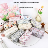 Tas Kosmetik Promosi Custom Resleting Bahan Katun Bernapas Pegangan Lembut Tas Penyimpanan Besar Tahan Air Portabel untuk Perjalanan