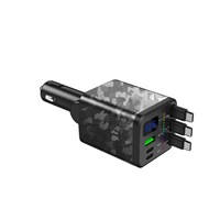 KC-115 80CM con 3 Cables 180 °   Cargador de Coche con Luz Ambiental RGB de Colores, Adaptador de Carga USB/PD con Pantalla Digital de Voltaje