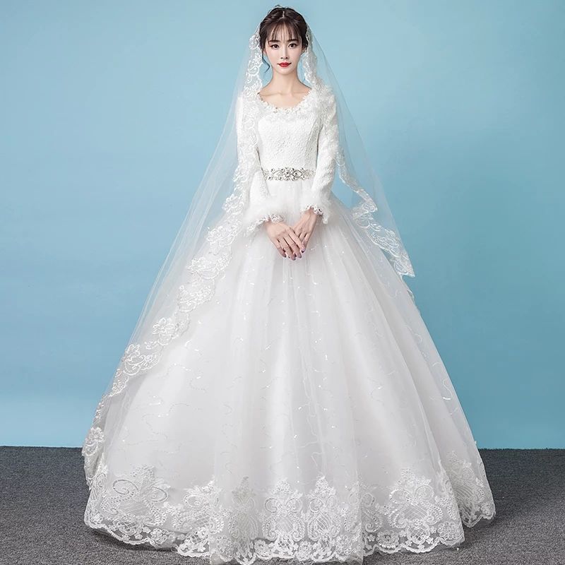 Spring Autumn Korean Lace Long Sleeve Bride Plus Size