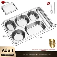 Assiette à repas rapide moderne minimaliste en acier inoxydable 304 épaissi, à quatre/cinq compartiments, carrée, profonde, à motif uni
