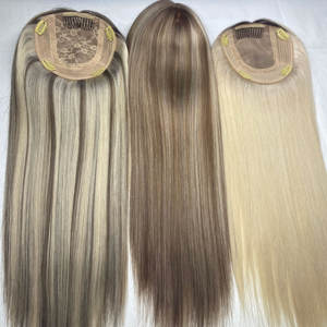 Topper de cheveux en cheveux humains à base de soie fine et blonde, avec injection mécanique, pour femme, à clipser - Product Image 1