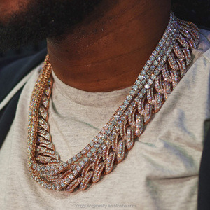Hip Hop 14/16/18MM Full Iced Out <span class=keywords><strong>Moissanite</strong></span> grande en la cadena media S925 18K Chapado en oro VVS Diamante Collar de cadena de eslabones cubanos - Product Image 2