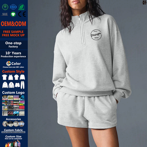 Sudaderas con capucha OEM personalizadas con logo de marca, top corto de algodón de rizo con cremallera 1/4 para mujer, sudaderas con media cremallera tipo pulóver - Product Image 1