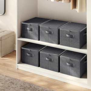 Foldable Clothing Organizer Non-Woven Fabric <b>Storage</b> Baskets Lids Handles 20-35L Capacity Slate Grey - Product Image 4