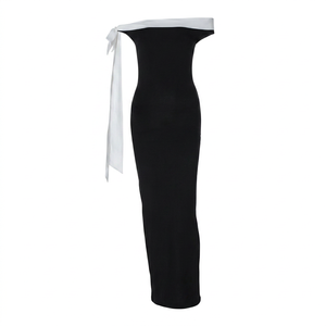Robe de soirée moulante noire froncée sans bretelles mi-longue pour femme, dos nu, en jersey uni, ornée de sequins, de haute qualité - Product Image 1