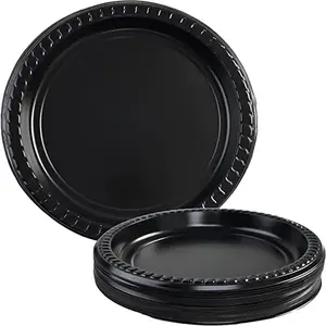 factory direct 7 9 10 inch black plastic cake Dessert Dinner Party Round Disposable Plates in bulk