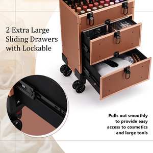 Chariot de maquillage professionnel en aluminium, organiseur de cosmétiques, chariot pour esthéticiennes, coiffeuses, artistes ongulaires, valise à roulettes - Product Image 4