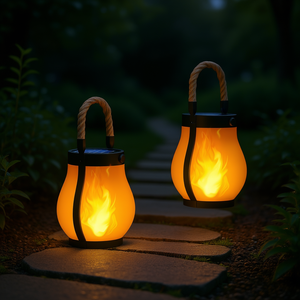 Lanterne solaire Hompavo à effet de flamme LED, lumière de jardin extérieure étanche, 2700K blanc chaud, IP65, portable avec poignée en corde - Product Image 2