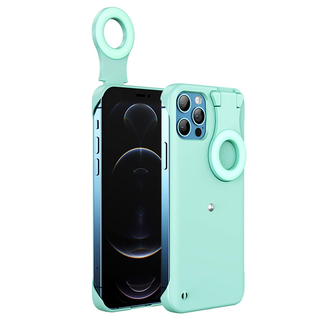For 13 14 11 Pro 12 Pro Max PC Material LED Selfie Ring Light Shockproof Mobile Phone Case