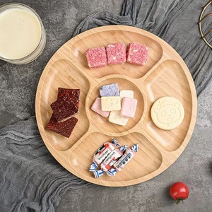 Japanese Style Five Compartment Round Bamboo <b>Tray</b> For Snacks Dried Fruits Tea Fruit Serving Home Use - Product Image 3
